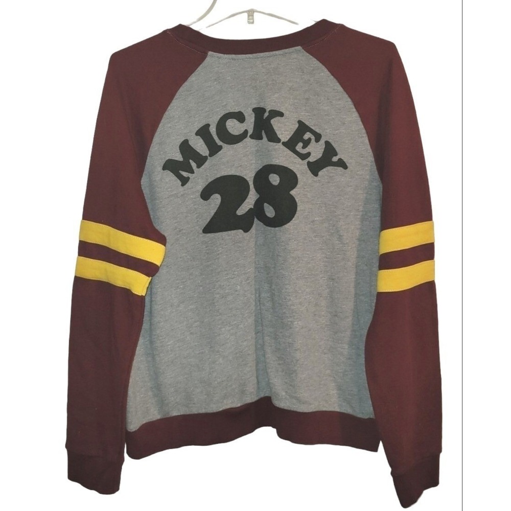 Disney Mickey Mouse Baseball Raglan‎ Sweatshirt Burgundy Gray Yellow Stripes XL